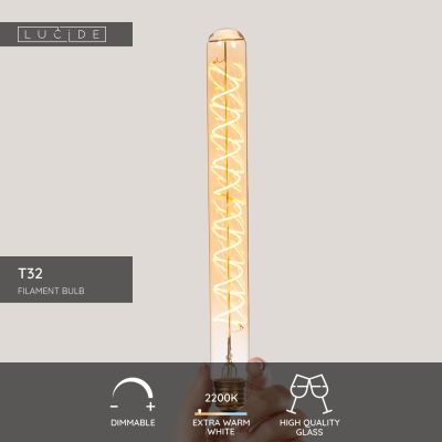 Lucide T32 - Filament bulb - Ø 3,2 cm - E27 - 1x4,9W 2200K - Amber